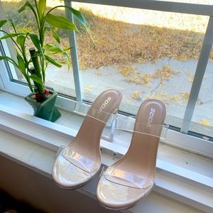 Clear Chunky Strappy Heels